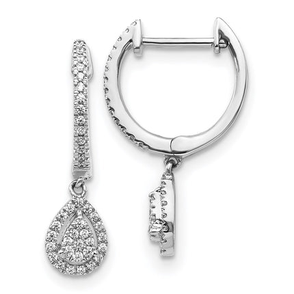 14K White Gold Diamond Pear Shaped Hinged Hoop Earring ,