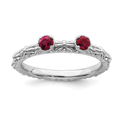 Sterling Silver Stackable Expressions Created Ruby Two Stone Ring | QSK1591 ,