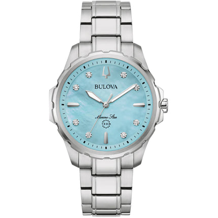 Bulova Women's Watch - Marine Star Quartz Blue Mother of Pearl Dial Bracelet | 96P248 ,