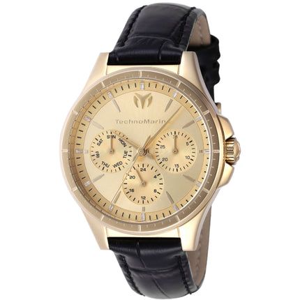 Technomarine Women's Watch - Moonsun Quartz Gold Tone Dial Black Strap | TM-822060 ,