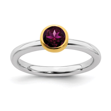 Sterling Silver Stackable Expressions w/Gold-plated Rhod. Garnet Ring | QSK1880 ,