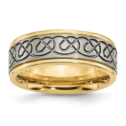 Titanium Scroll Design Yellow IP-plated Grooved Edge Brushed/Polished Band | TB312 ,