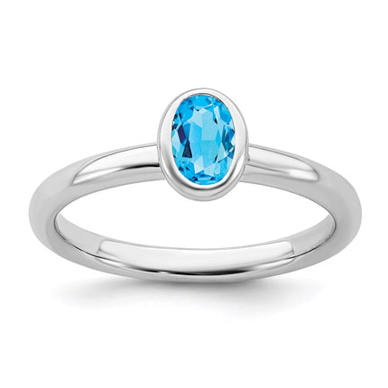 Sterling Silver Stackable Expressions Oval Blue Topaz Ring | QSK445 ,