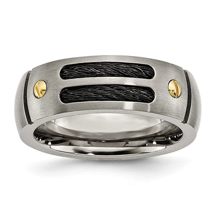 Titanium Grooved Black & Yellow IP-plated 8mm Brushed Band | TB162 ,