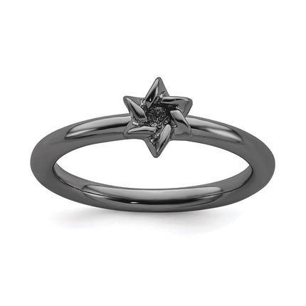 Sterling Silver Stackable Expressions Black-plated Star of David Ring | QSK1950 ,