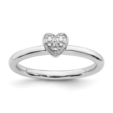 Sterling Silver Stackable Expressions Polished Diamond Heart Ring | QSK1867 ,