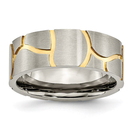 Titanium Grooved Yellow IP-plated Mens 8mm Brushed Band | TB273 ,
