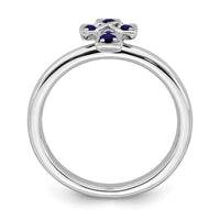 Sterling Silver Stackable Expressions Rhodium Created Sapphire Cross Ring | QSK1638 ,