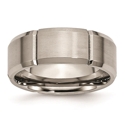 Titanium Beveled Edge Grooved 8mm Brushed and Polished Band | TB76 ,