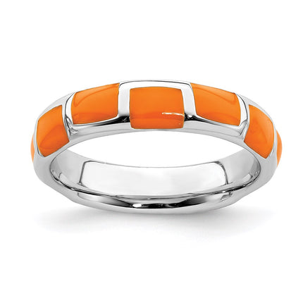 Sterling Silver Stackable Expressions Polished Orange Enameled Ring | QSK595 ,