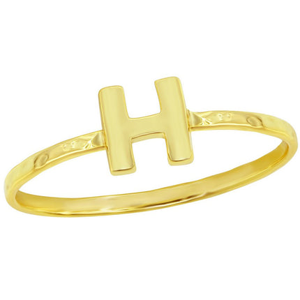 Classic Unisex Gold Tone H Initial Hammered Ring - W-2824 ,