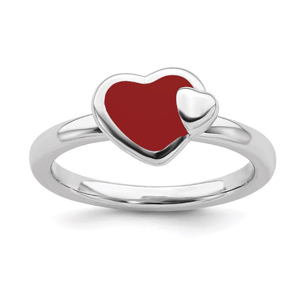 Sterling Silver Stackable Expressions Polished Red Enameled Heart Ring | QSK109 ,