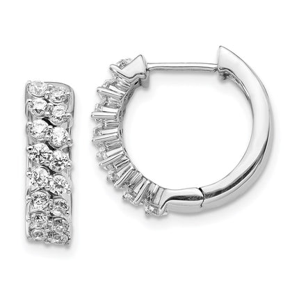 14k White Gold Diamond Hoop Earrings ,