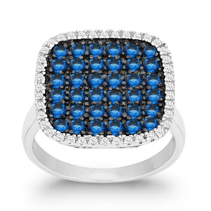 Sterling Silver Blue CZ Black Rhodium Square Ring - W-9875 ,