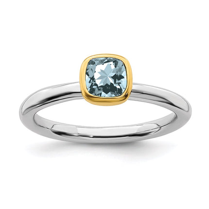 Sterling Silver Stackable Expressions w/Gold-plate Aquamarine Ring | QSK1889 ,
