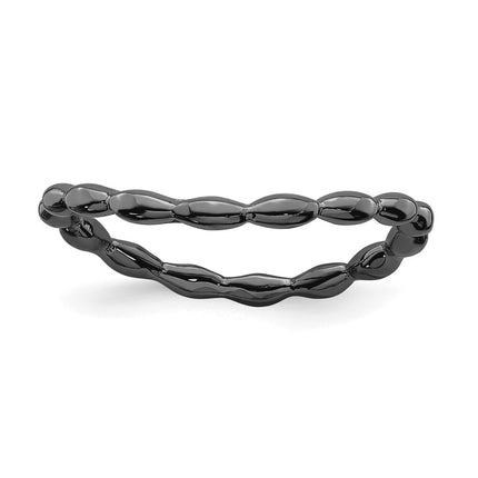 Sterling Silver Stackable Expressions Polished Black-plate Wave Ring | QSK673 ,