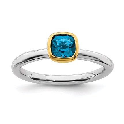 Sterling Silver Stackable Expressions w/Gold-plated Blue Topaz Ring | QSK1898 ,