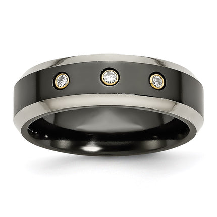 Titanium Black Ti with Diamonds Beveled Edge 7mm Polished Band | TB291AA ,