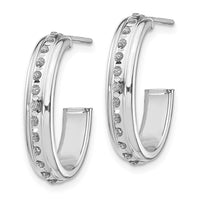 14k White Gold Diamond Fascination Post J Hoop Earrings ,