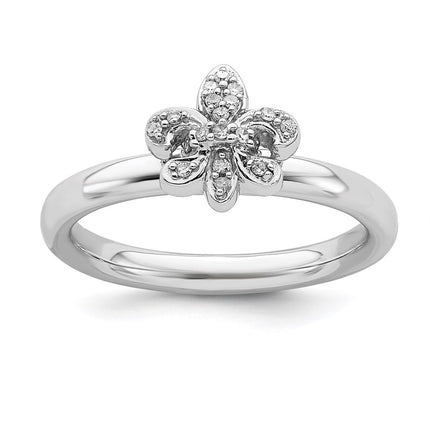 Sterling Silver Stackable Expressions Fleur De Lis Diamond Ring | QSK342 ,