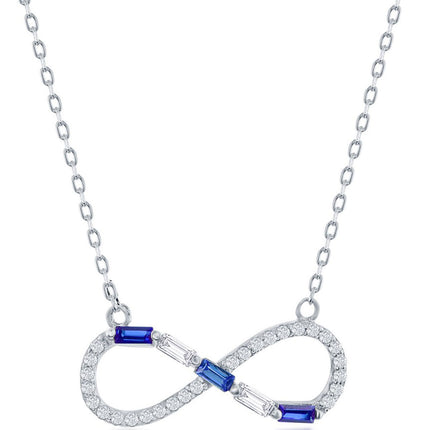 Classic Women's Necklace - Sterling White Round and Sapphire CZ Infinity | M-6953 ,