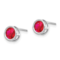 14k White Gold 5mm Bezel Ruby Stud Earrings ,