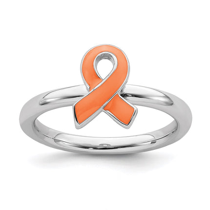 Sterling Silver Stackable Expressions Orange Enameled Awareness Ribbon Ring | QSK945 ,