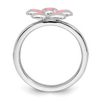 Sterling Silver Stackable Expressions Polished Pink Enameled Flower Ring | QSK121 ,