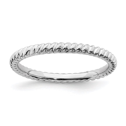 Sterling Silver Stackable Expressions Rhodium Twisted Ring | QSK195 ,
