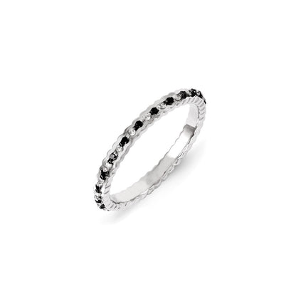 Sterling Silver Rhodium Plated Black & White Diamond Stackable Ring | QSK1076 ,
