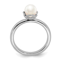 Sterling Silver Stack Exp. Polished White FW Cultured Pearl Ring | QSK611 ,