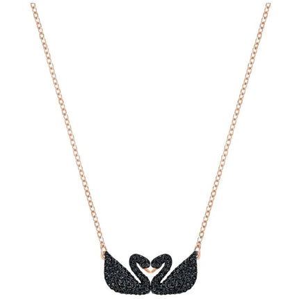 Swarovski Women's Necklace - Iconic Swan Double Black Crystal Rose Gold | 5296468 ,