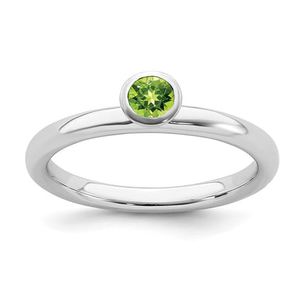 Sterling Silver Stackable Expressions High 4mm Round Peridot Ring | QSK465 ,
