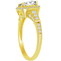 Classic Women's Gold Emerald-Cut CZ Vintage Ring - W-2844 ,