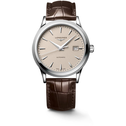 Longines Men's Watch - Flagship Automatic Beige Dial Brown Leather Strap | L49844792 ,