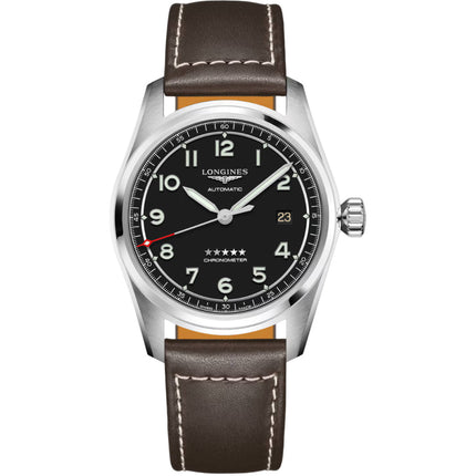 Longines Men's Watch - Spirit Chronometer Black Dial Brown Leather Strap | L38104530 ,