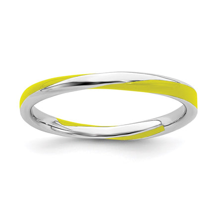 Sterling Silver Stackable Expressions Twisted Yellow Enameled Ring | QSK561 ,