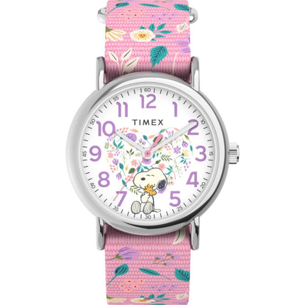Timex Women's Watch - Weekender X Peanuts In Bloom Pink Fabric Strap | TW2V77800GP ,