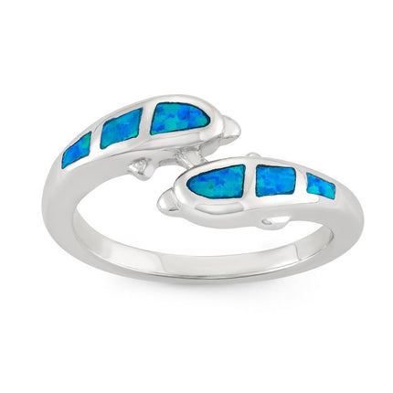 Sterling Silver Opal Dolphins Ring ,