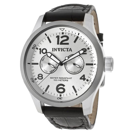 Invicta 13009 Men's I-Force Silver Textured Dial Black Leather Strap Watch ,