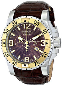 Invicta 10906 Men's Reserve Excursion Gold Tone Bezel Brown Textured Dial Chronograph Brown Leather Strap Dive Watch ,