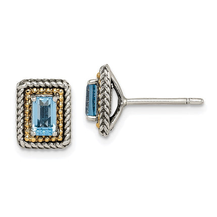 Sterling Silver w/ 14K Accent Light Swiss Blue Topaz Post Earrings ,