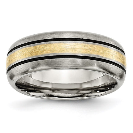 Titanium Grooved 14k Yellow Inlay 8mm Brushed and Antiqued Band | TB109 ,