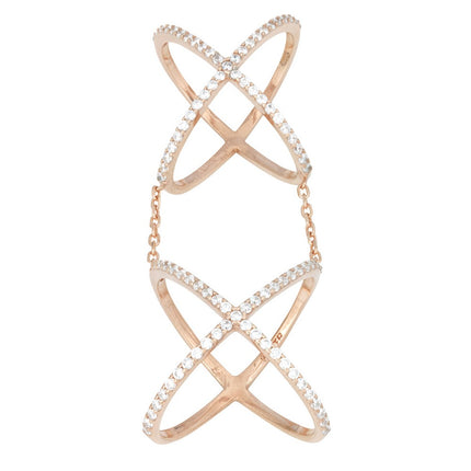 Sterling Silver Rose GP CZ Double-X Style Ring - W-9977 ,