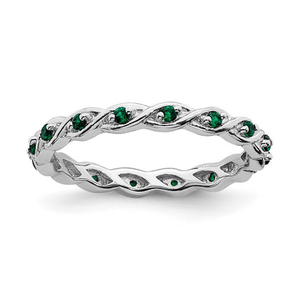 Sterling Silver Stackable Expressions Created Emerald Ring | QSK1474 ,