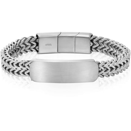 Invicta Men's Bracelet - Silver Tone Stainless Steel Double Row Franco ID | B8621 ,