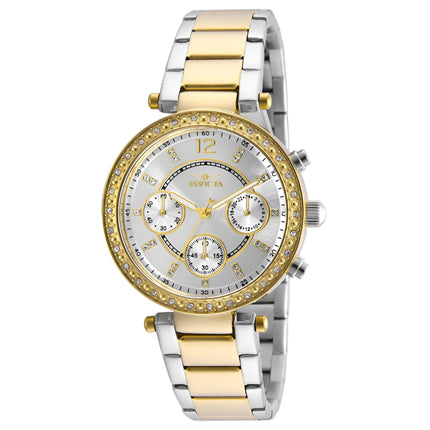 Invicta 20470 Women's Angel Crystal Accented Bezel Silver Dial Two Tone Yellow Gold Steel Watch ,