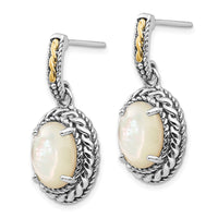 Sterling Silver w/14k Antiqued MOP Post Dangle Earrings ,