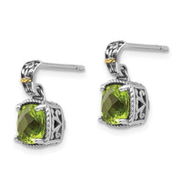 Sterling Silver w/14k Peridot Dangle Post Earrings ,