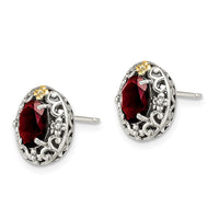 Sterling Silver w/ 14K Accent Garnet Post Earrings ,